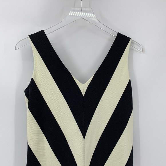 Judith March shift dress black white wide stripe chevron scallop sleeveless L - Picture 2 of 5